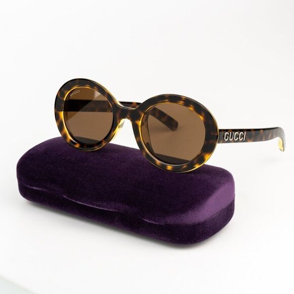 NEW Gucci GG1722SA 002 Spotted Havana Nicotine Brown Unisex Oval Sunglasses - Picture 1 of 11